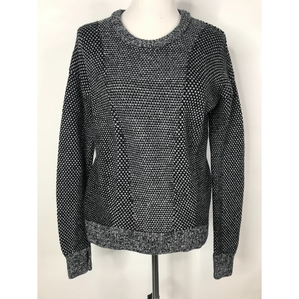 Lululemon Sweater Women Large Black White Geometric Yogi Crew Wool Thumbholes
